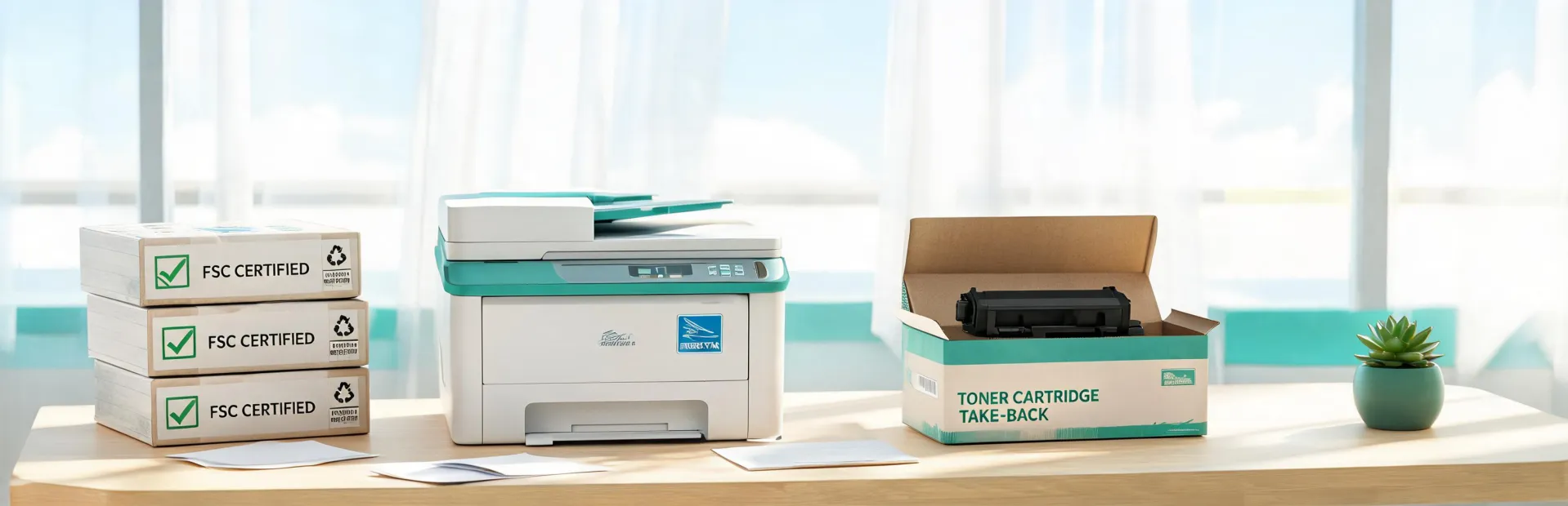 Recycled paper and energy efficient printer workspace